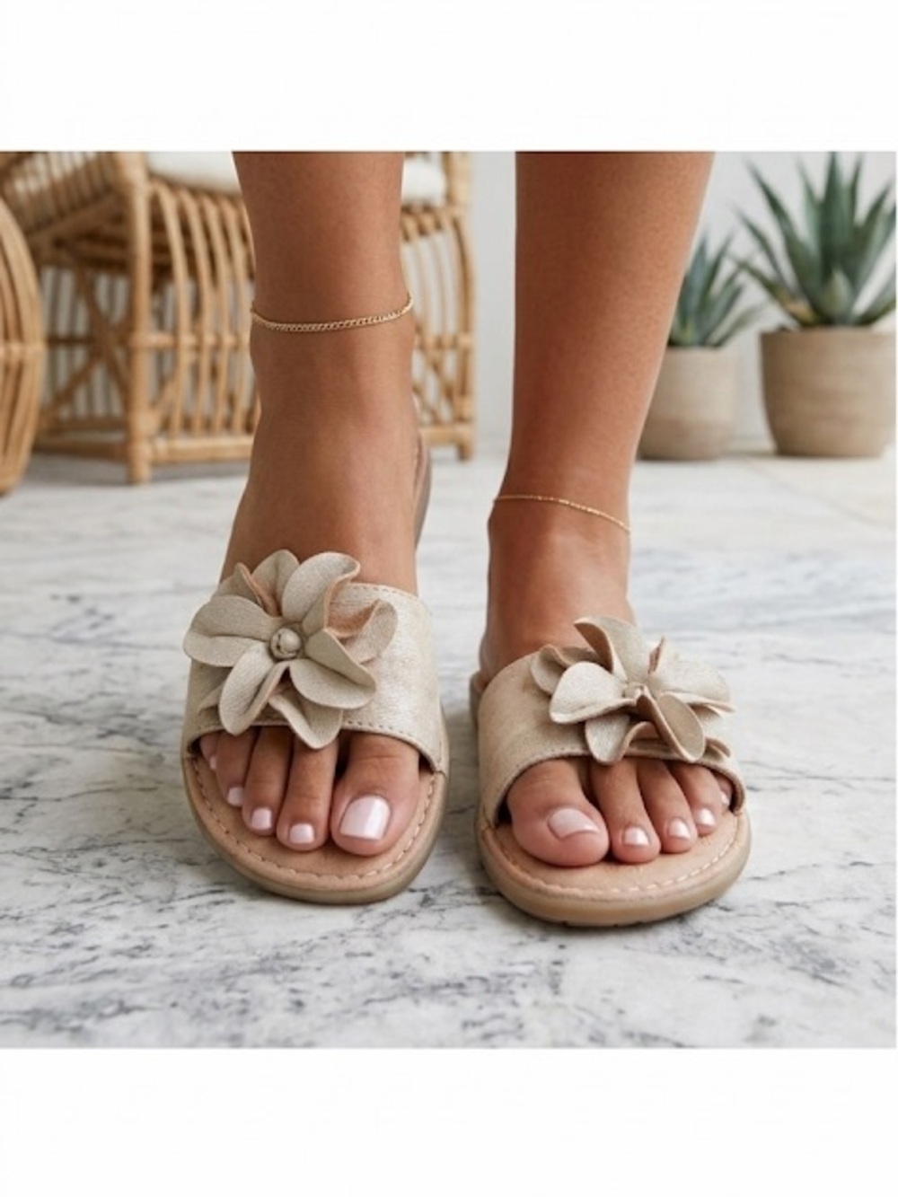 Born Sandals Size 7 Gold Floral Design Slip On